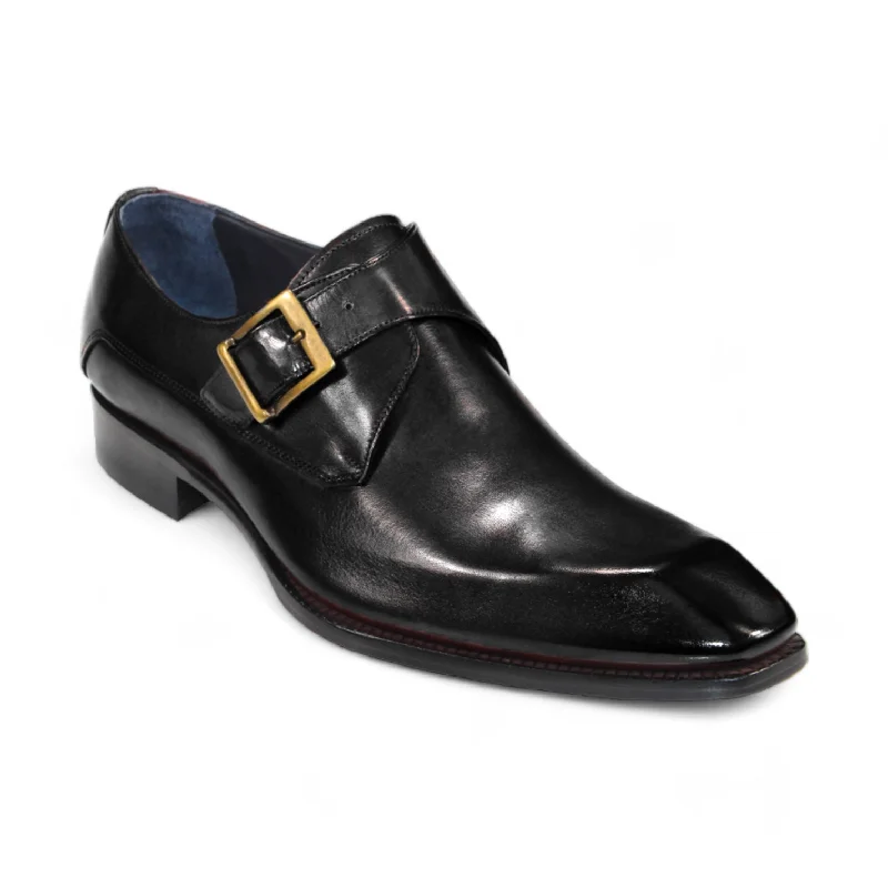 Loafers for long wearDuca Massa Men's Shoes Black Calf-Skin Leather Monkstrap Loafers (D1133)