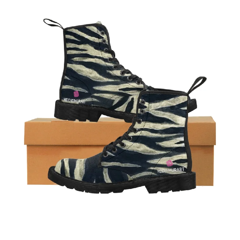 Boots in amber-Tiger Striped Women's Boots, Animal Print Best Designer Premium Fashion Laced-up Boots For Ladies