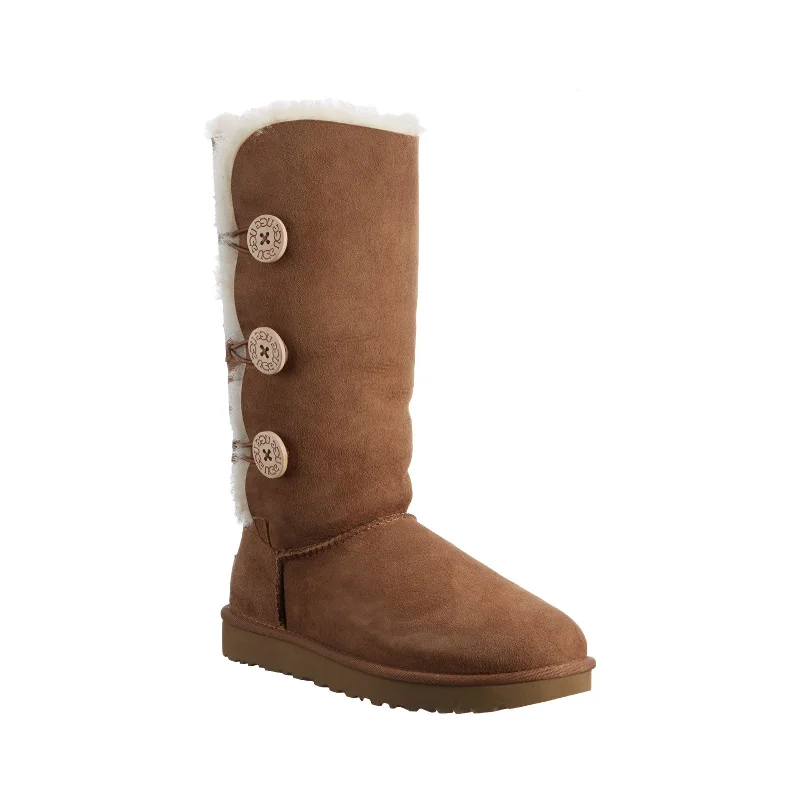 Boots with steel toes-Women's Shoes UGG BAILEY BUTTON TRIPLET Suede & Sheepskin Boots 1016227 CHESTNUT