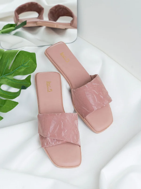 affordable flats near cafes-Womens Peach Casual Solid Open Toe Flats