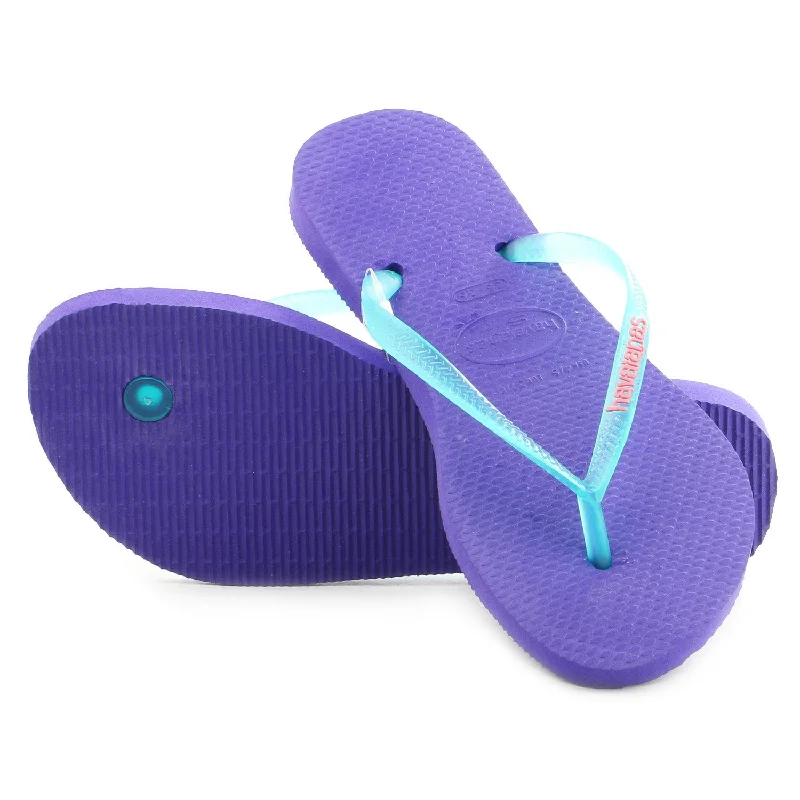 sandals with bold straps-Havaianas Slim Logo Pop Up Thong Flip Flop Sandal - Ice/Violet - Womens