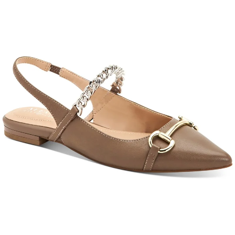 sandals with stretch straps-Alfani Womens Raquele Faux Leather Embellished Slingback Heels