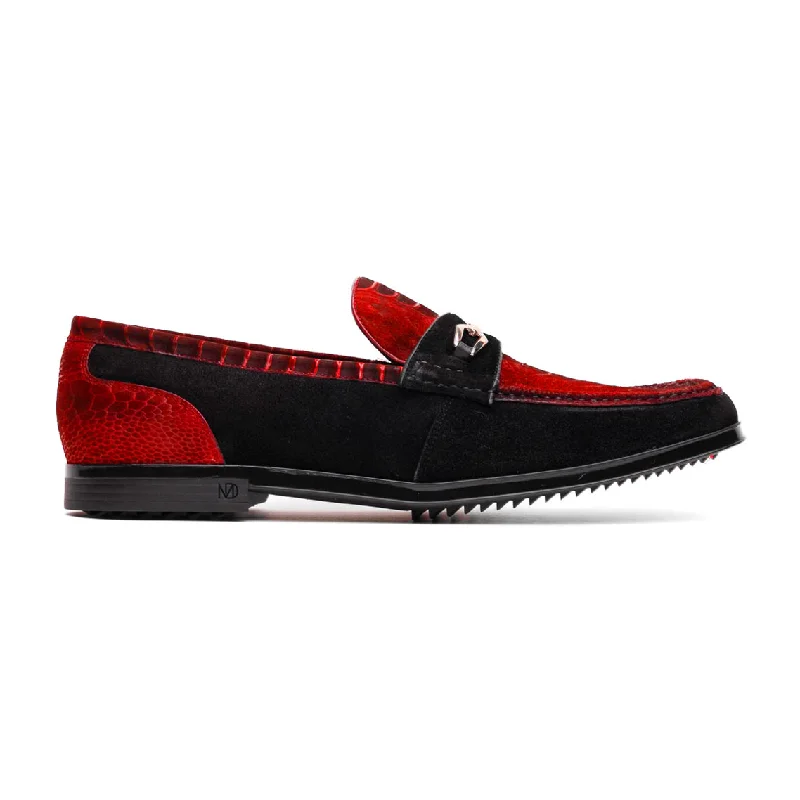 Loafers with big reboundMarco Di Milano Hugo Men's Shoes Red & Black Suede / Ostrich Leg Horsebit Loafers (MDM1057)