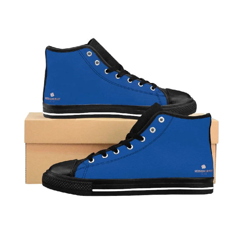 Athletic shoes with bold patternsDark Blue Men's High-top Sneakers, Solid Color Minimalist Designer Tennis Running Shoes