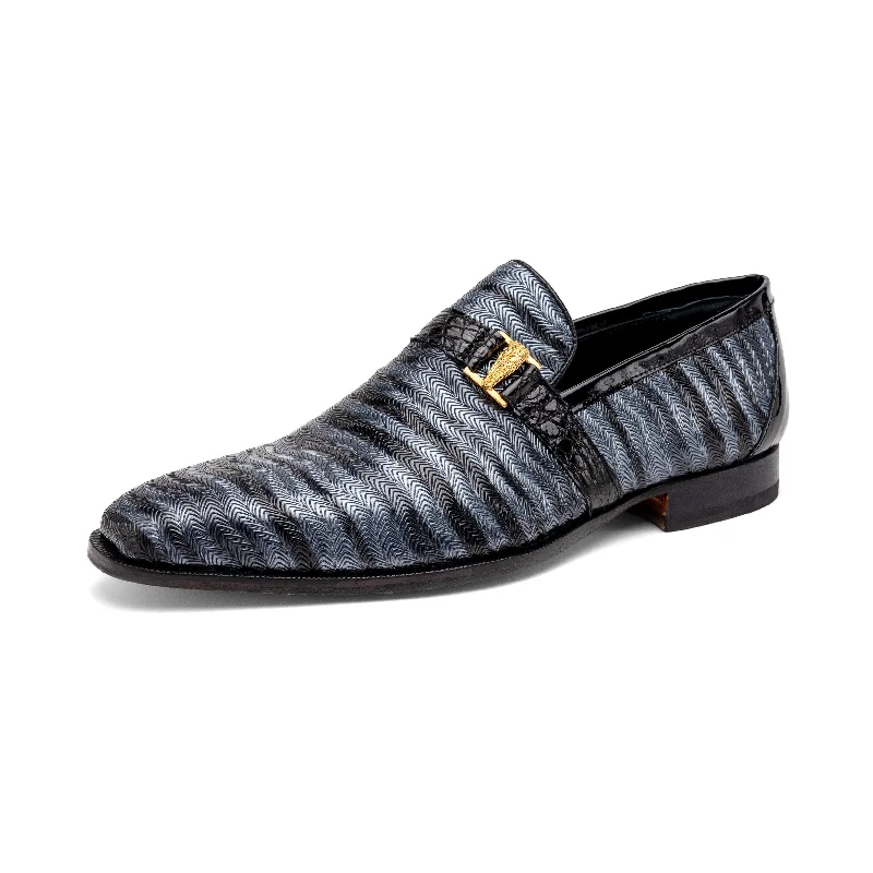 Loafers with dawn styleMauri Elegante 4709-6 Men's Shoes Two-Tone Gray & Black Balera Fabric / Alligator / Patent Leather Slip-On Loafers (MA5568)