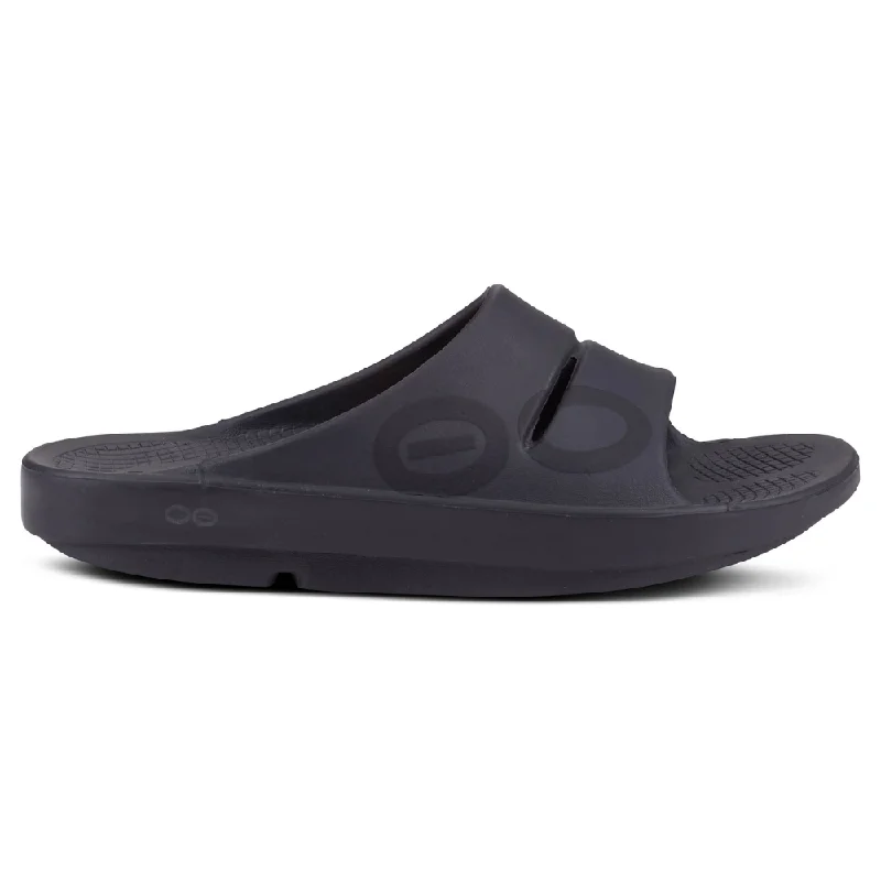 OOFOS OOahh Sport Flex Black Mat Sandal (Unisex)