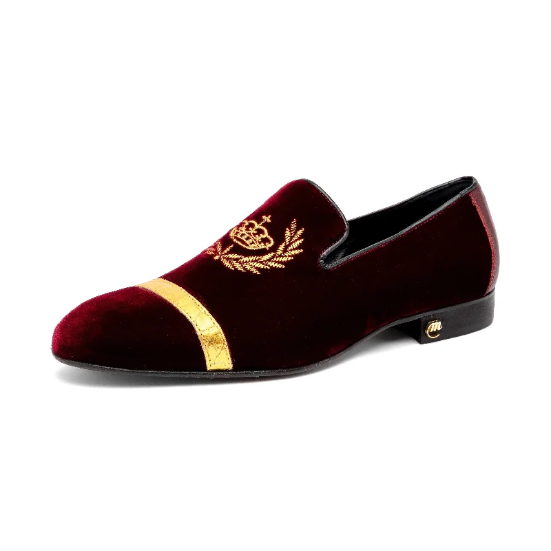 Loafers with short wearMauri Crown 3296 Men's Shoes Ruby Red Alligator / Velvet / Nappa Leather Slip-On Loafers (MA5569)