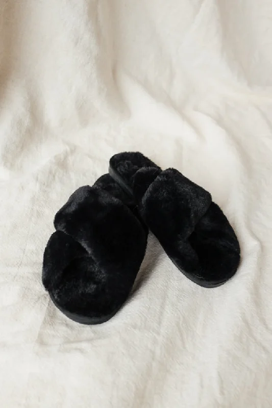 soft slippers for cozy-SLIPPERS BLACK