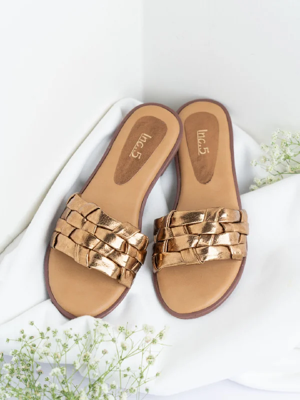 luxury flats with pools-Womens Gold Casual Solid Open Toe Flats