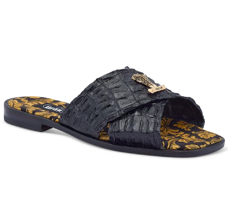 modern sandals with cushion-Mauri 5134 Black/Gold Crocodile Sandals