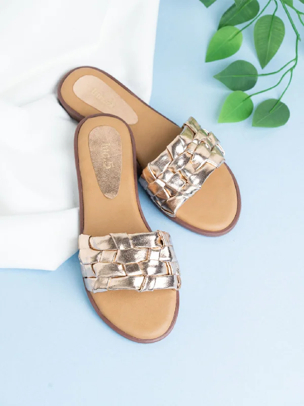 luxury flats with parking-Womens Rose Gold Casual Solid Open Toe Flats