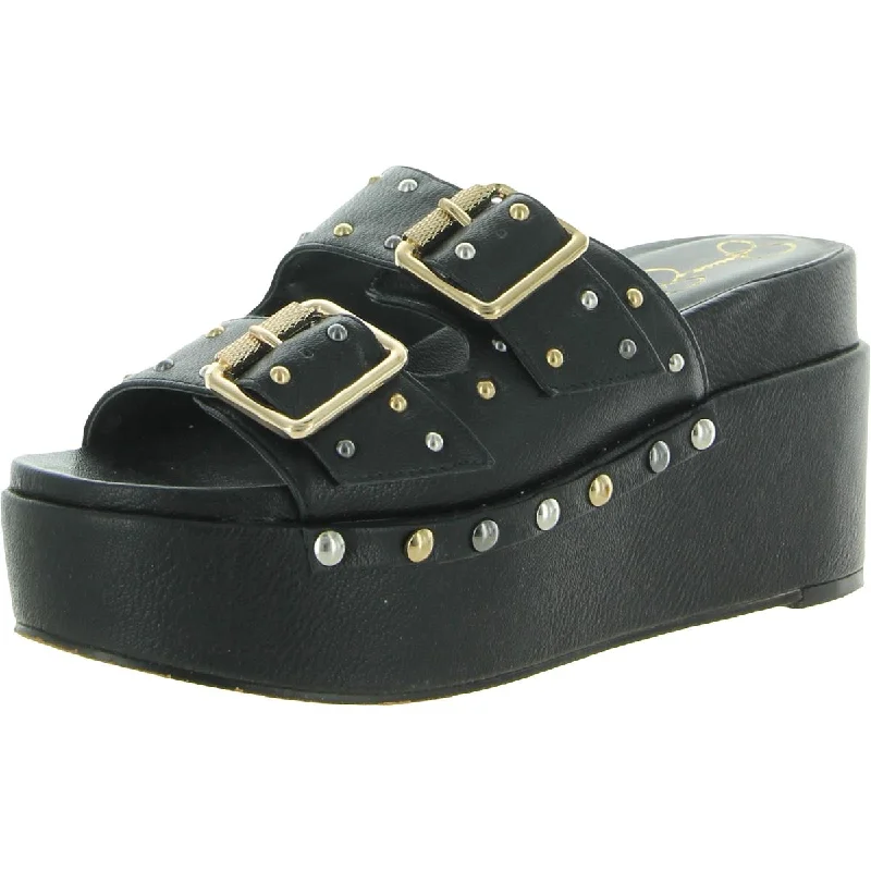 sandals with high arches-Jessica Simpson Cyriss 2 Women's Studded Buckled Platform Wedge Sandals