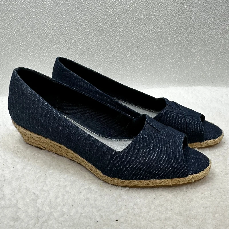 flats with secure entry-Navy Shoes Flats Espadrille Life Stride, Size 9