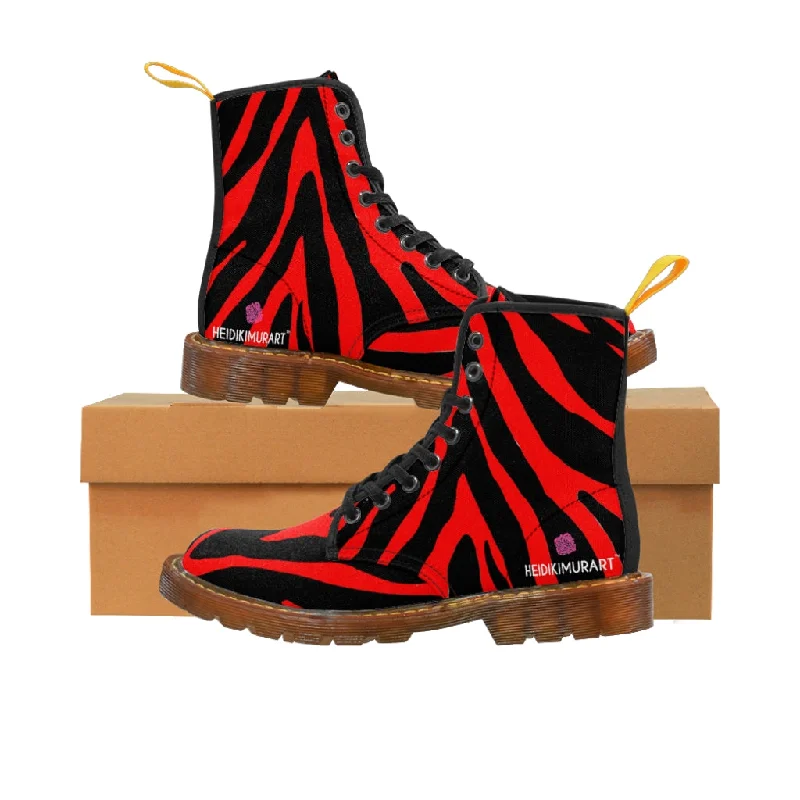 Boots with memory foam-Red Tiger Striped Women's Boots, Tiger Stripes Animal Print Style Fashion Premium Boots For Ladies