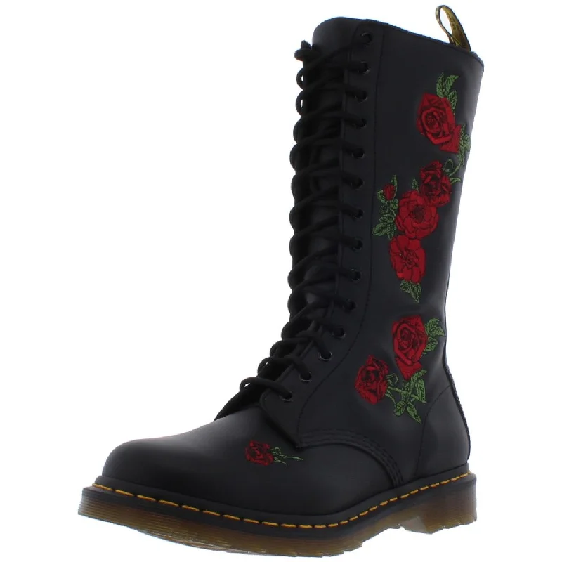 Boots for snowy paths-Dr. Martens Womens Vonda Leather Embroidered Mid-Calf Boots