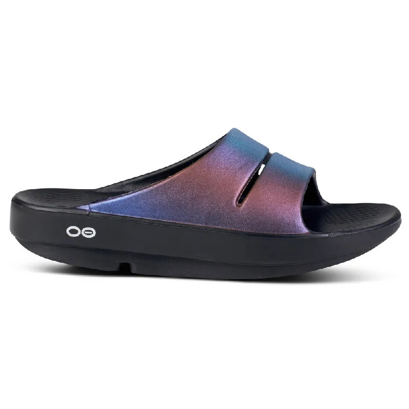 OOFOS OOahh Luxe Slide Midnight Spectre Sandal (Unisex)