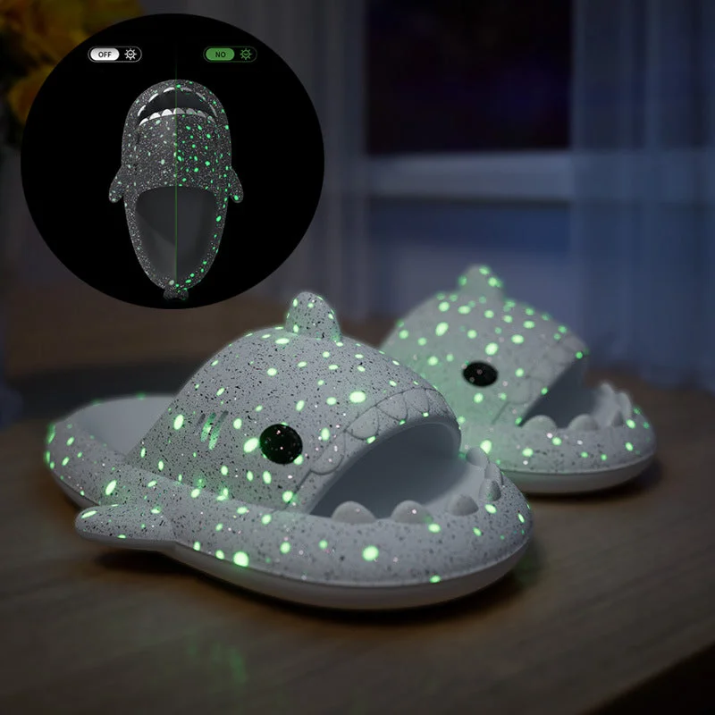 non-slip slippers for edge-Shark Slippers With Starry Night Light Design Bathroom Slippers Couple House Shoes For Women