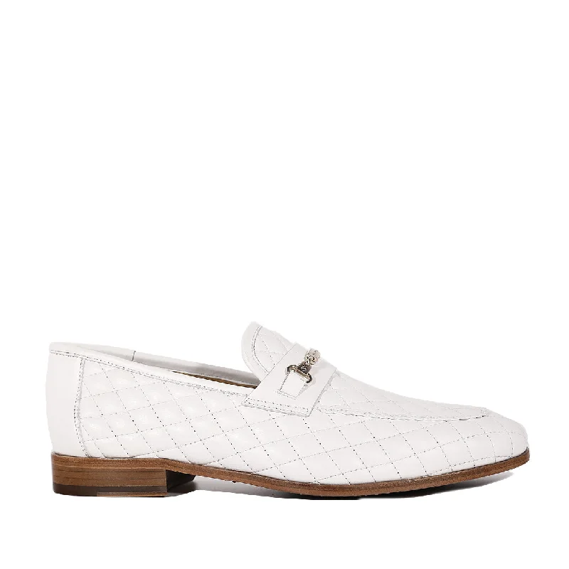 Loafers with elastic fabricMezlan S20618 Men's Shoes White Quilted Calf-Skin Leather Casual Slip-On Loafers (MZS3615)