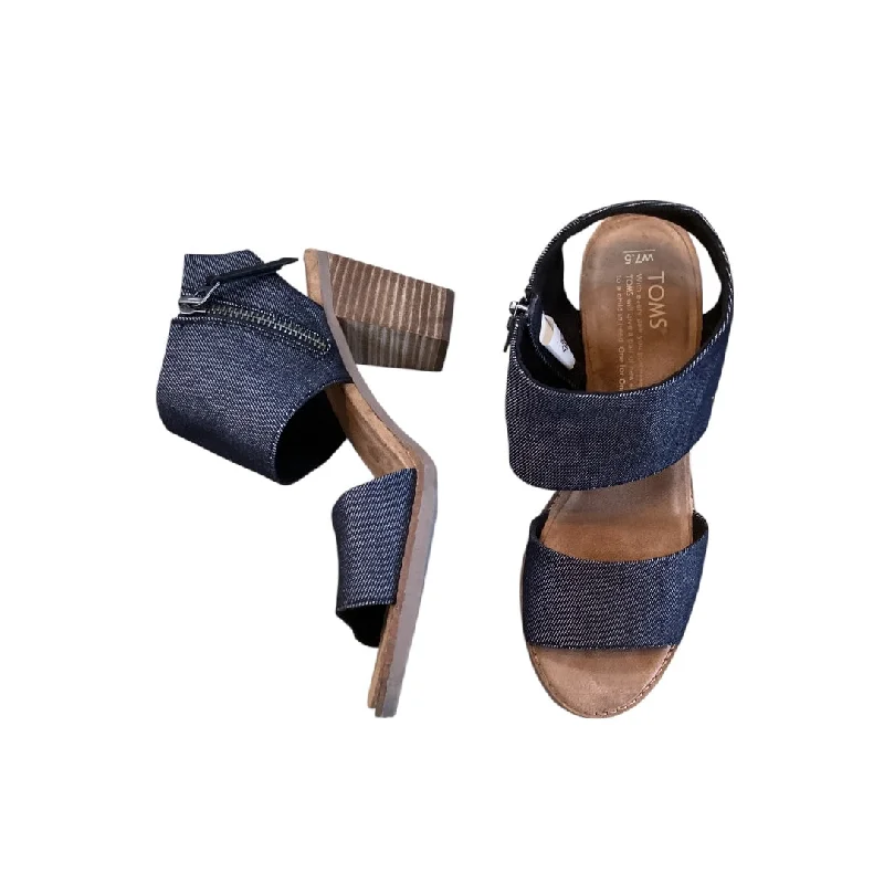 sandals for warm weather-Sandals Heels Block By Toms In Blue Denim, Size: 7.5