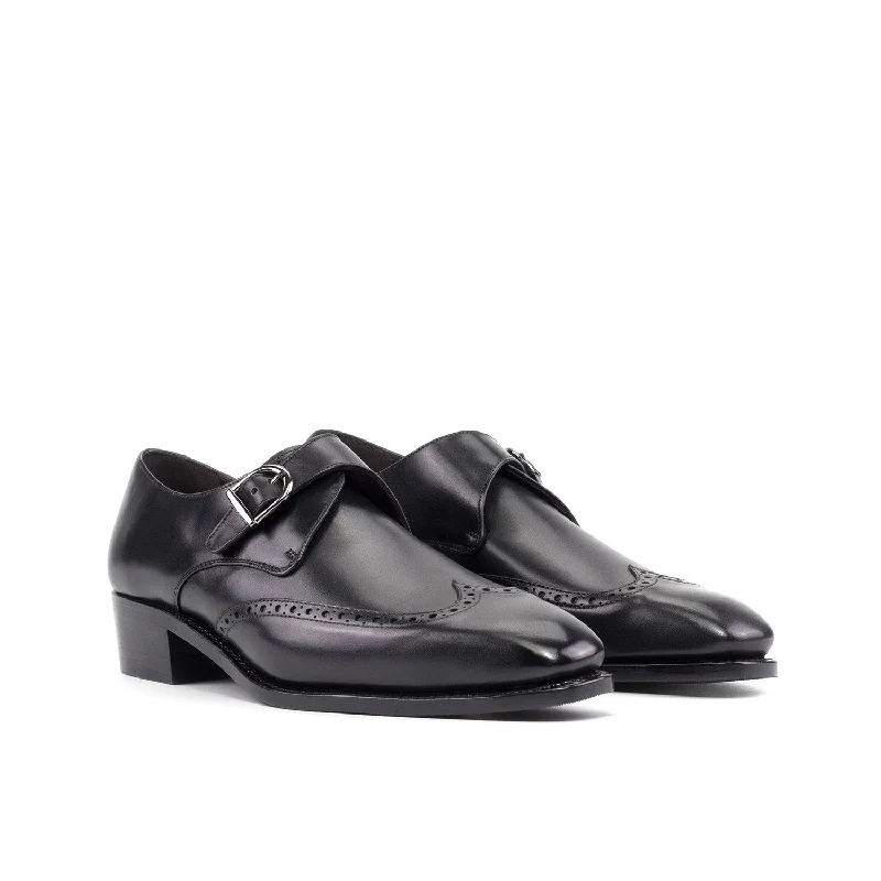 Loafers with indoor wearAmbrogio Bespoke Men's Shoes Black Calf-Skin Leather Single Monk-Strap Loafers (AMB2524)