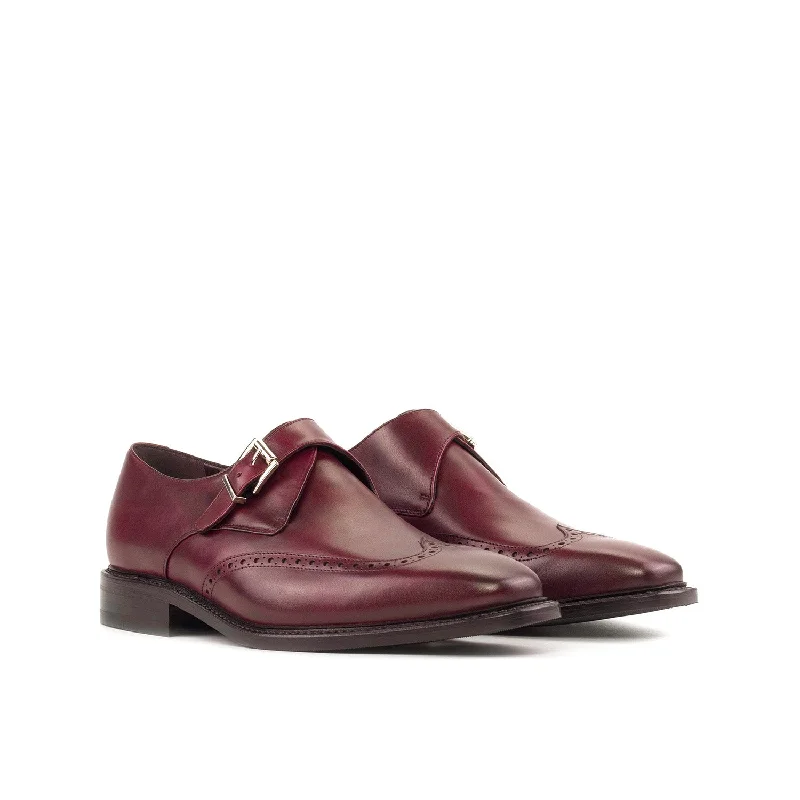 Loafers with solid buildAmbrogio Bespoke Men's Shoes Burgundy Calf-Skin Leather Single Monk-Strap Loafers (AMB2478)