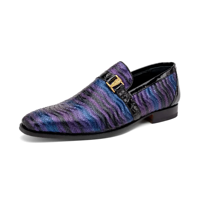 Loafers with gym styleMauri Elegante 4709-6 Men's Shoes Purple, Blue & Black Balera Fabric / Alligator / Patent Leather Slip-On Loafers (MA5567)