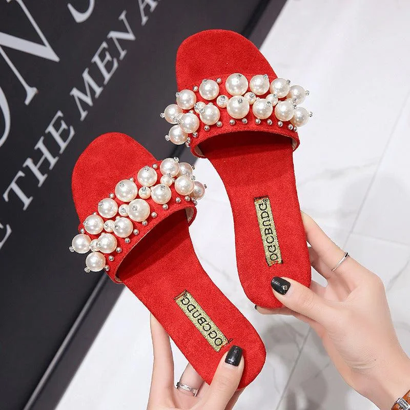 elegant slippers for edge-Pearl slippers with rivets