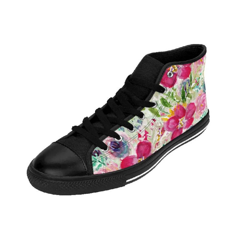 Athletic shoes with top feelPink Floral Women's Sneakers, Flower Print Designer High-top Sneakers Tennis Shoes (US Size: 6-12)