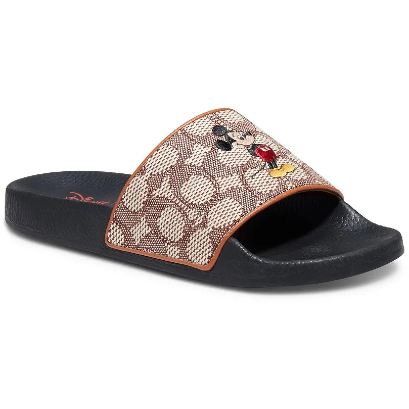 sandals with stylish straps-Coach Womens Disney Parks Signature  Logo Disney Slide Sandals