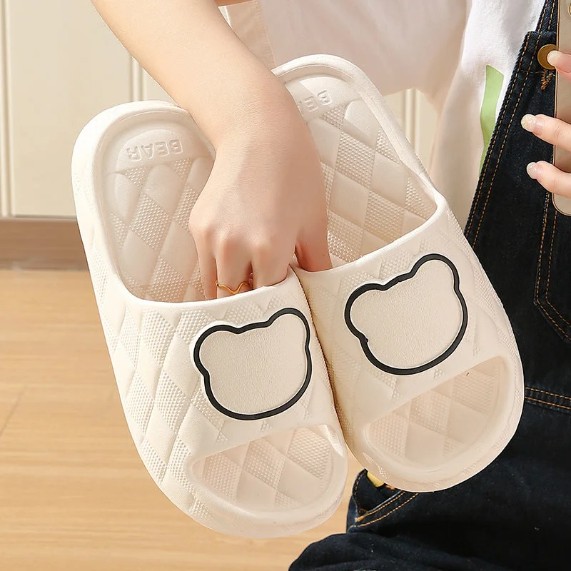 handmade slippers rare find-Rhombus Design Bear Slippers Indoor Non-slip Thick Soles Floor Bedroom Bathroom Slippers For Women Men Cute House Shoes