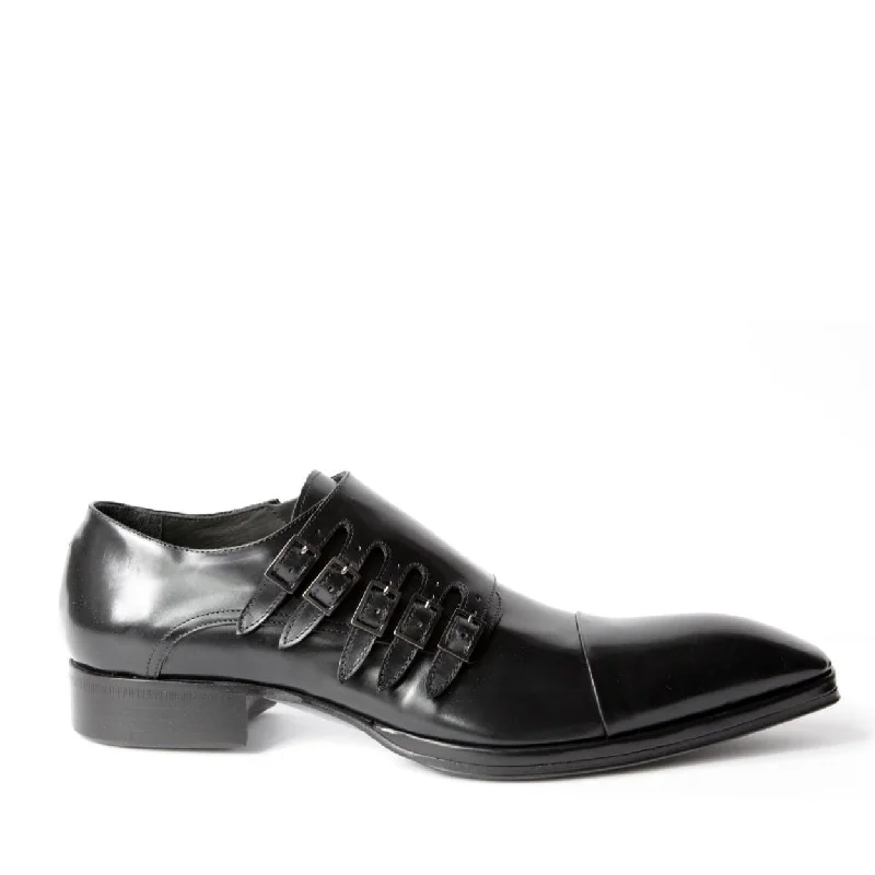 Loafers with sturdy framesJo Ghost 1552 Men's Shoes Montalcino Black Calf-Skin Leather Monk-Straps Loafers (JG5320)