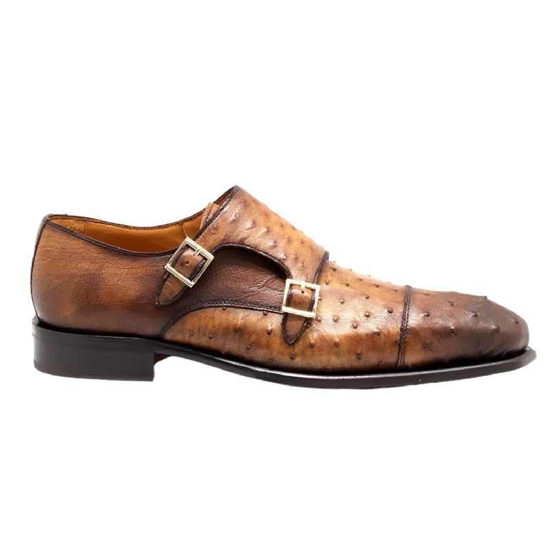 Loafers with speed flairMister Roma 40415 Men's Shoes Camel Exotic Ostrich-Skin Monk-Straps Loafers (MIS1146)