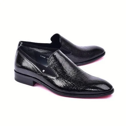 Loafers for park strollsCorrente C00011-7358 Men's Shoes Black Polished Leather Slip-On Formal Loafers (CRT1483)