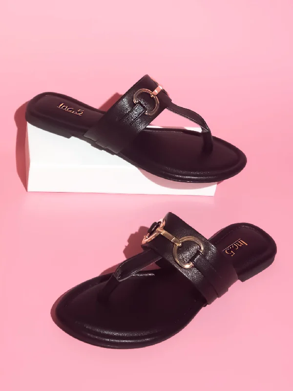 flats with security systems-Women Black Open Toe Flats