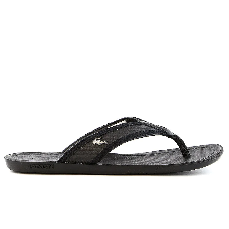 affordable sandals with style-Lacoste Carros 6 Leather Flip Flop Thong Sandal - Black - Mens