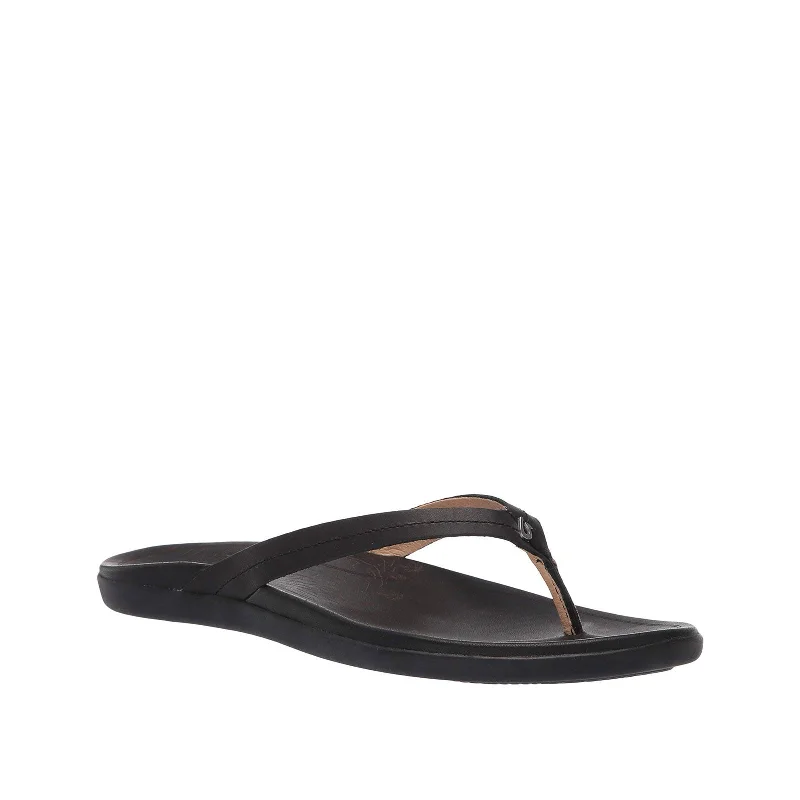 affordable sandals for trips-Women's Shoes OluKai HONOLI'I Casual Leather Thong Sandals 20421-4040 BLACK