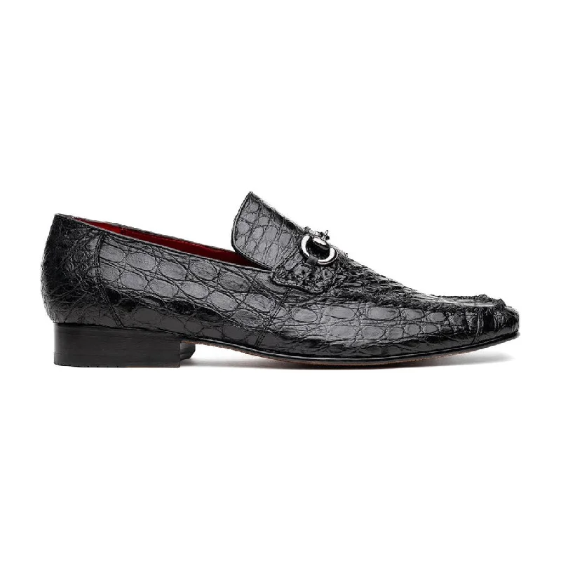 Loafers for late wearMarco Di Milano Landro Men's Shoes Black Exotic Crocodile Horsebit Loafers (MDM1023)