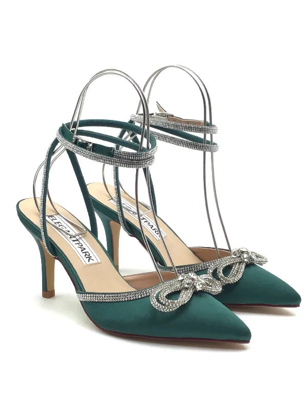 navy high heels polish-Shoes Heels Kitten By Clothes Mentor In Green & Silver, Size: 7.5