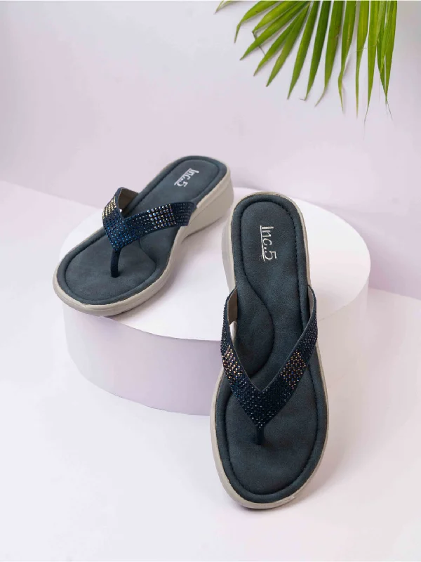 luxury flats with terraces-Womens Navy Casual Solid Round Toe Casual Flats