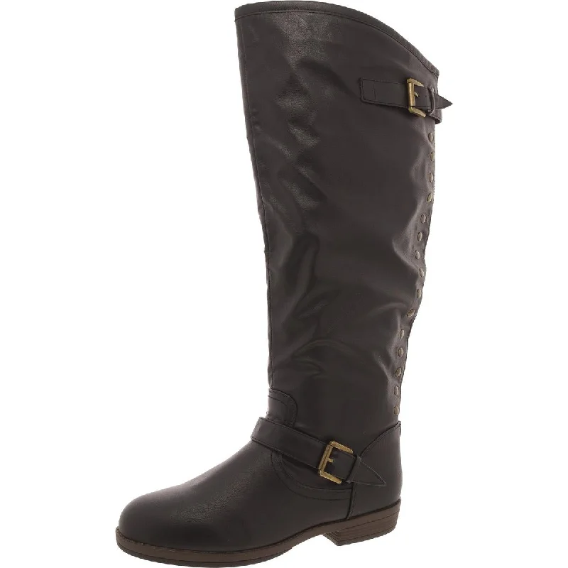 Boots with reinforced toes-Journee Collection Womens Faux Leather Zipper Knee-High Boots