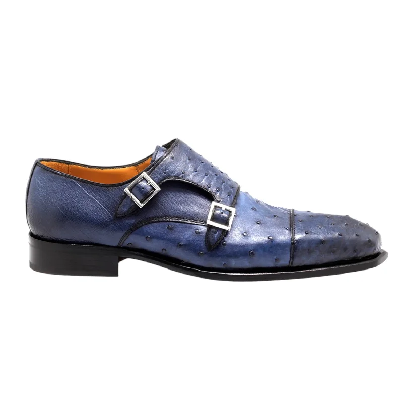 Loafers with plush styleMister Piles 40415 Men's Shoes Azure Blue Exotic Ostrich-Skin Monk-Straps Loafers (MIS1144)