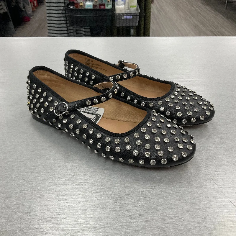 modern flats with style-Shoes Flats By Steve Madden In Black & Silver, Size: 6.5