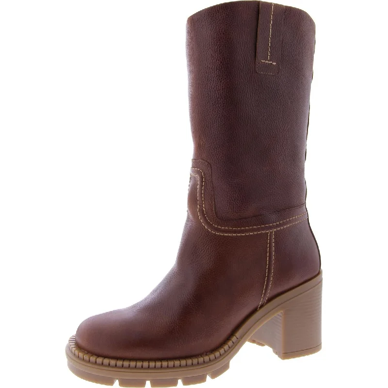 Boots for casual treks-Steve Madden Womens Emaline Leather Pull On Mid-Calf Boots