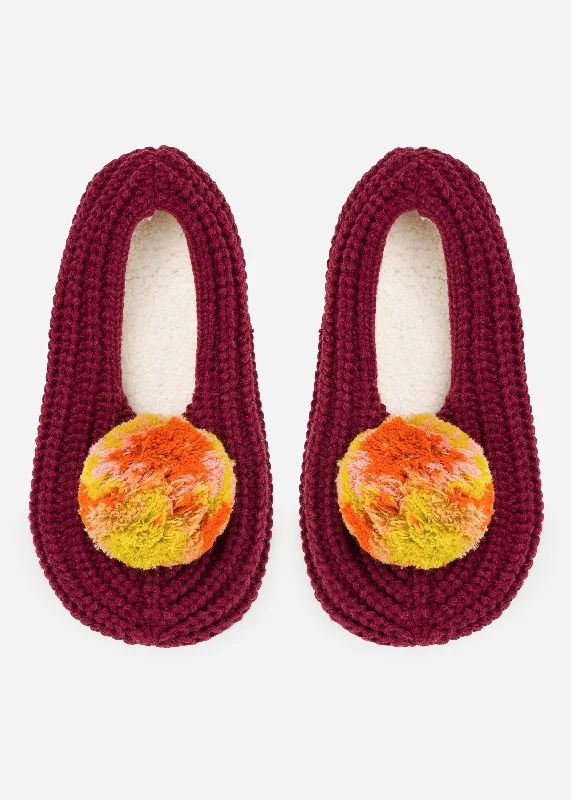 durable slippers for resilience-Marble Pom Knit Slippers