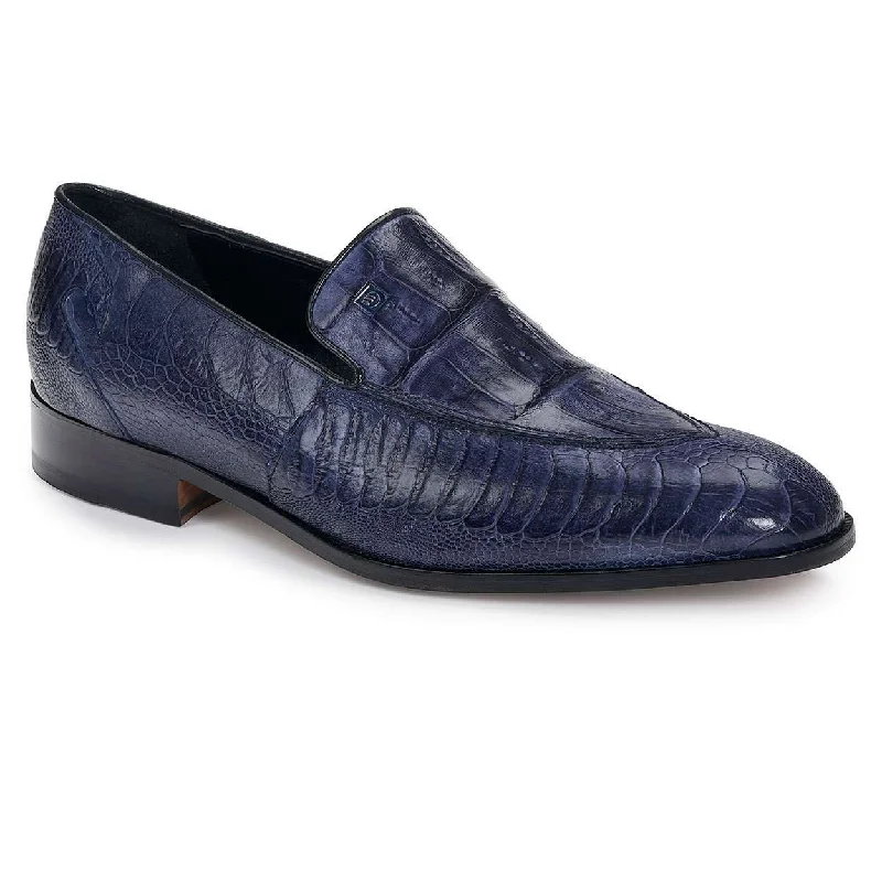 Loafers with extra stabilityMauri 4878 Designer Men's Shoes Navy Exotic Ostrich Leg & Baby Crocodile Loafers (MA4913)