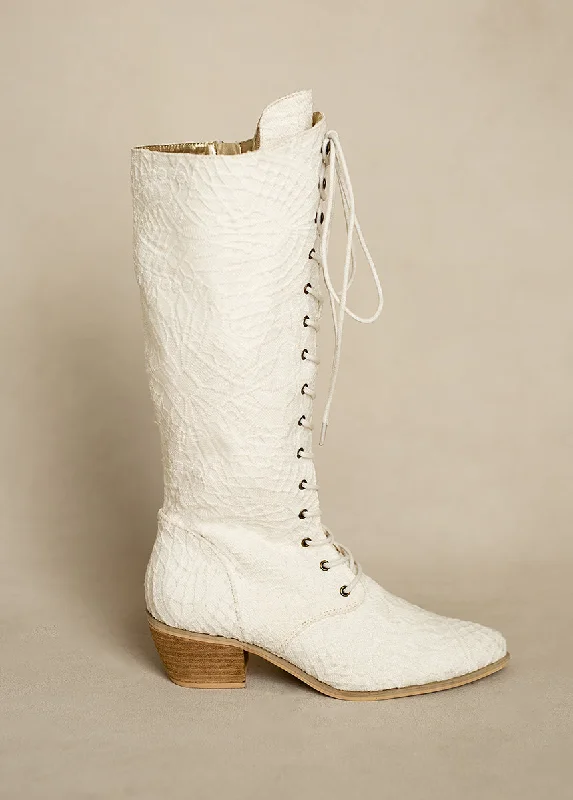 Boots with thick tread-Deliah Tall Boot in Lace Lily Ivory