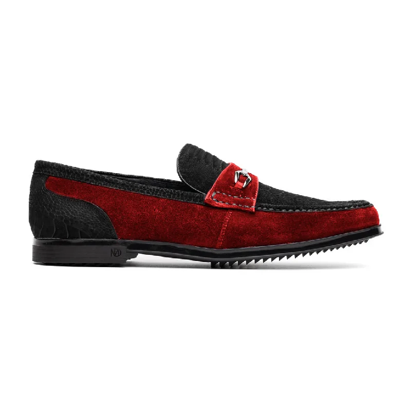 Loafers with light meshMarco Di Milano Hugo Men's Shoes Black & Red Suede / Ostrich Leg Horsebit Loafers (MDM1065)