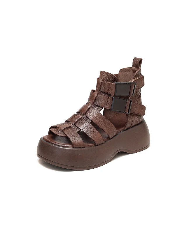 new sandals with trends-Breathable Side Buckle Strappy Retro Platform Sandals